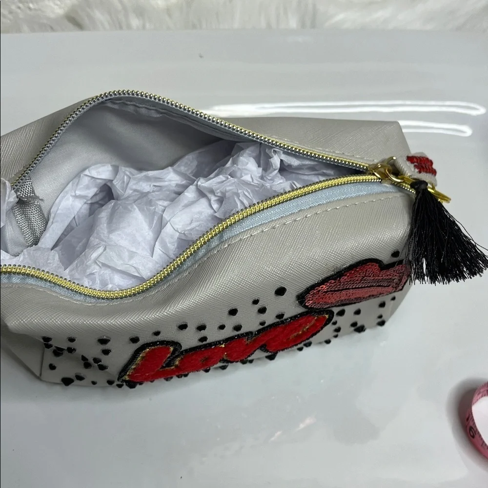 Stylish Grey, Black & Red Crystal Embellished Makeup bag